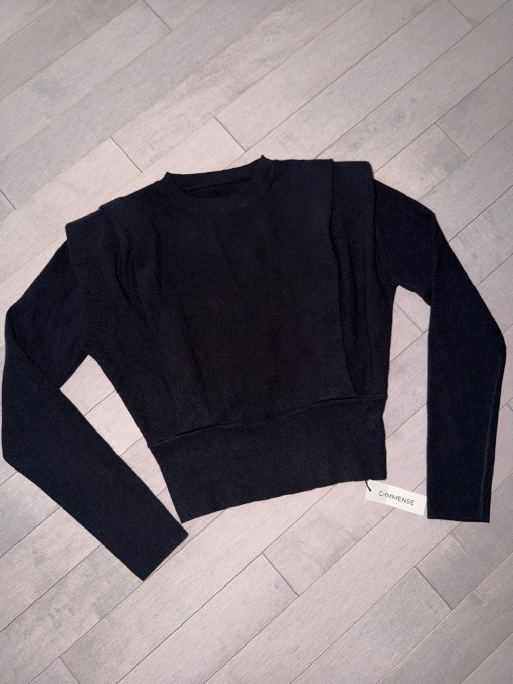 Commense Black Cropped Crewneck Sweater
